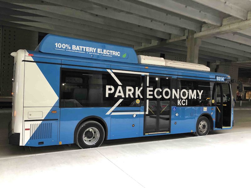 KCI is now the first U.S. airport to feature wireless electric bus charging. Photo by: Courtesy of the KCMO Aviation Department